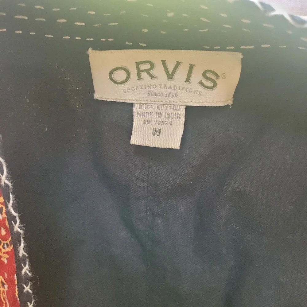 Orvis Long Vest Duster Red Paisley Hippie Boho  Medium Embroidery